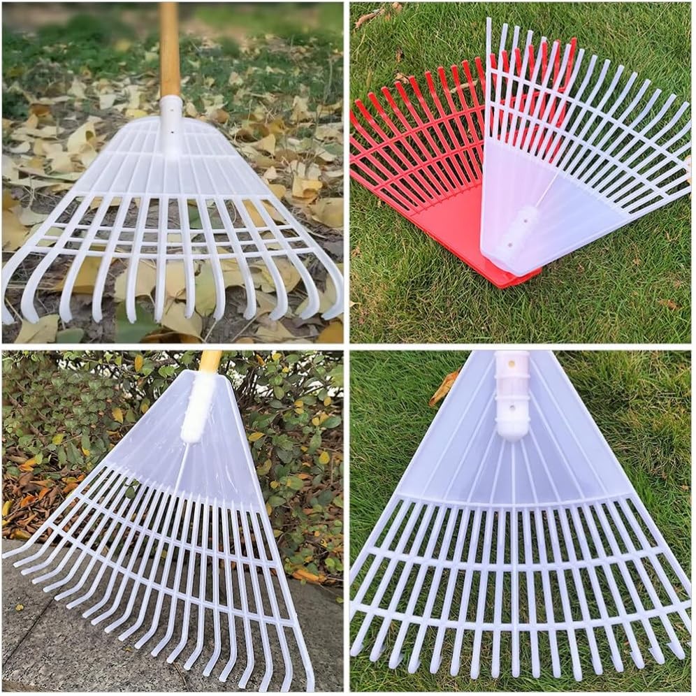 Heavy Duty Leaf Rake for Lawns Lightweight Plastic Efficient White