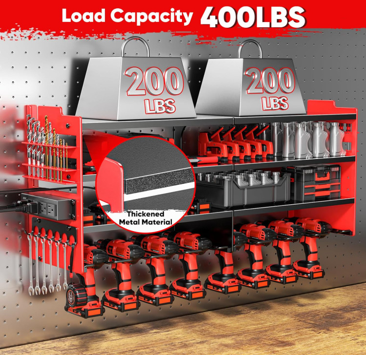 Large Power Tool Organizer Wall Mount with Charging Station,4 Layer Heavy Duty