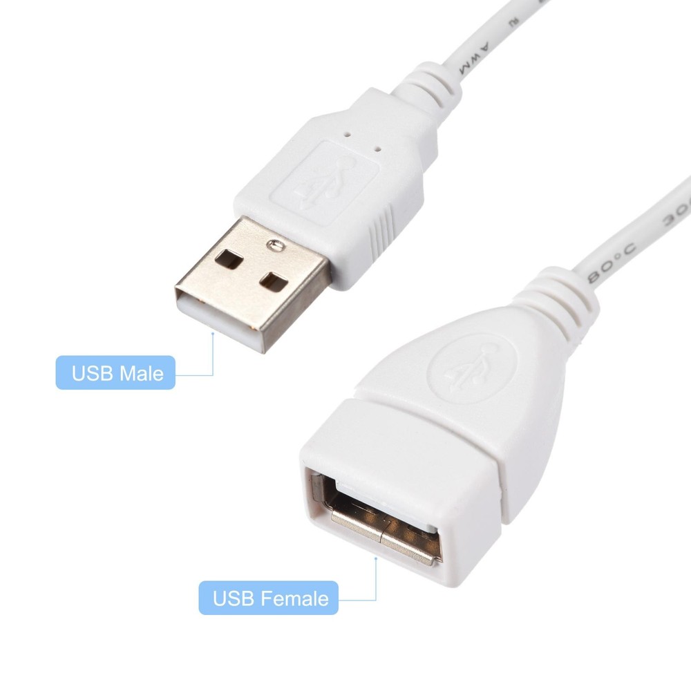 USB Cable with ON/OFF Switch Extension Cable 1M White 2pcs