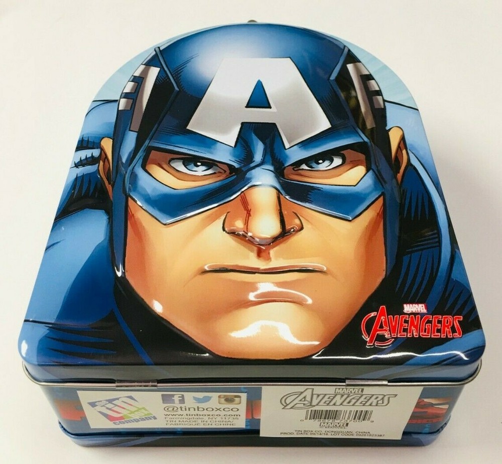 Captain America - Tin Lunch Box - Marvel - Head Shape - 2015 - SEE DESCRIPTION