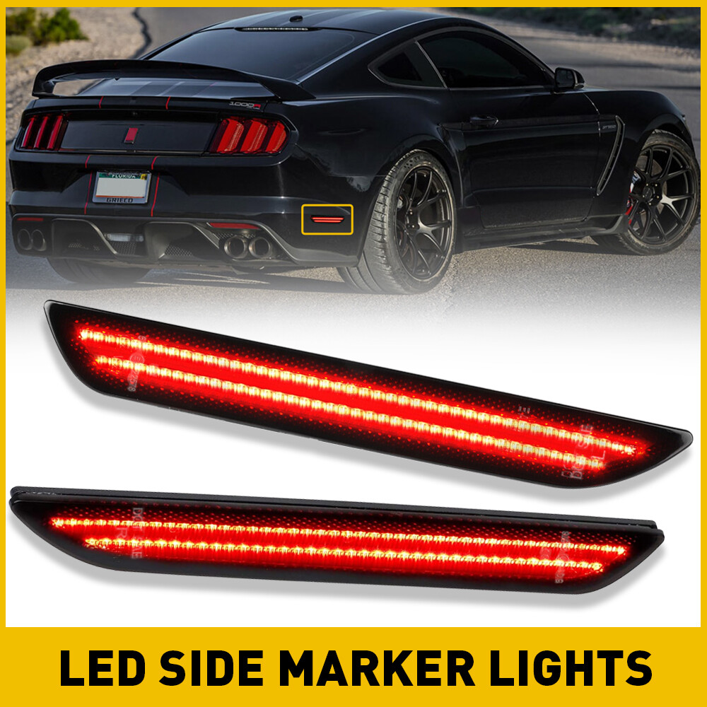 Smoked Lens LED Rear Bumper Red Side Marker Lights For 2015-2022 Ford Mustang