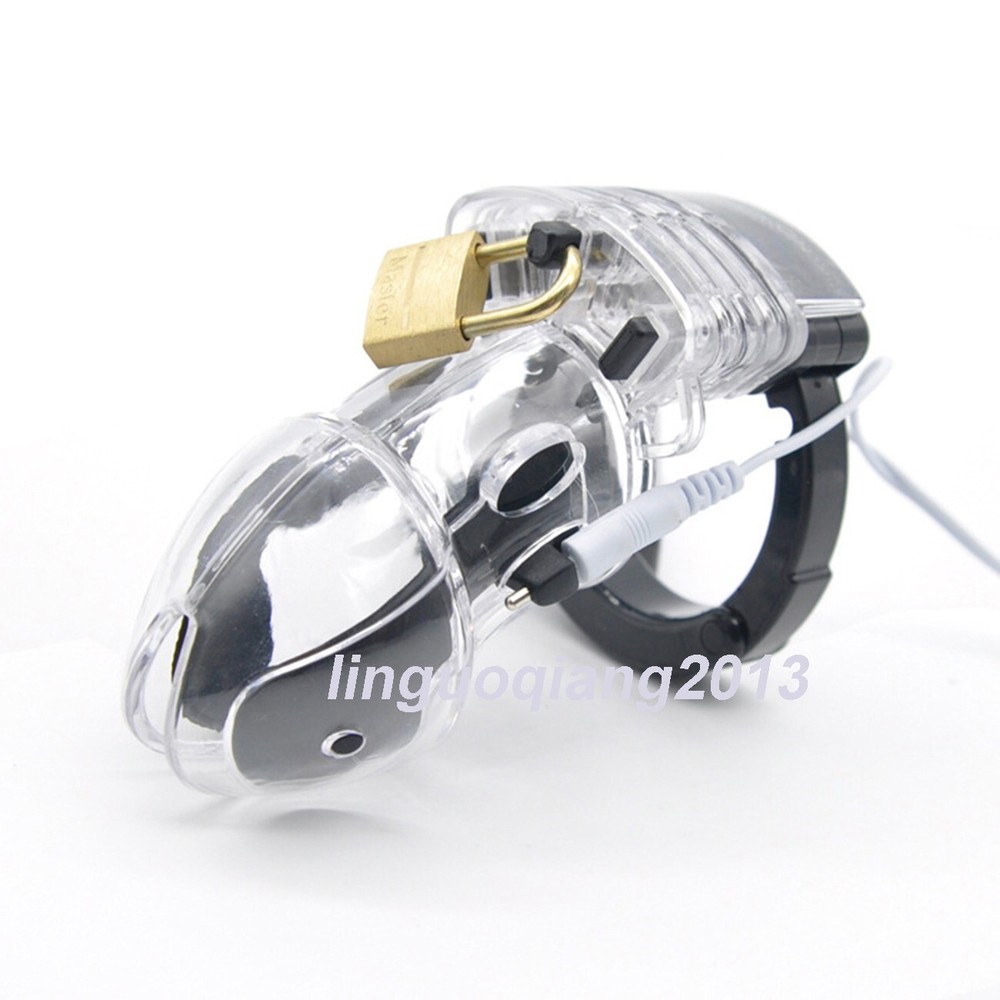 Electro Male Chastity Device Adjustable Cuff E-stim Ring Locking Belt Cage