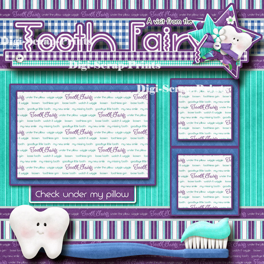 TOOTH FAIRY ~ 2 premade scrapbook pages paper piecing printed layout ~ DIGISCRAP
