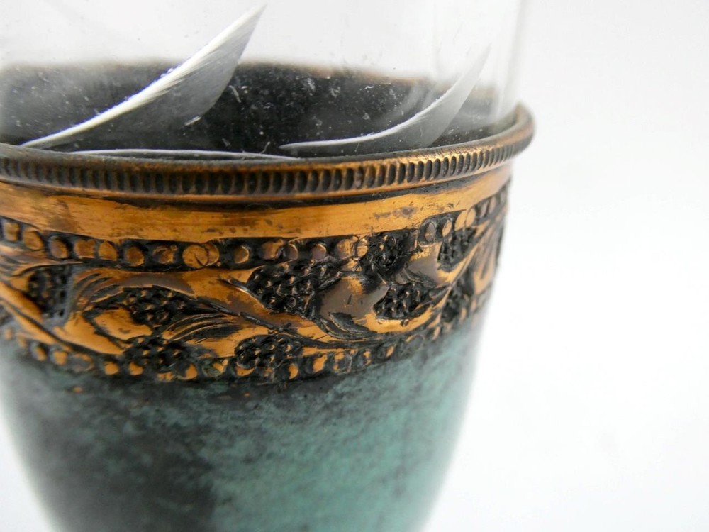 Vintage Mixed Materials Copper and Glass Kiddush Cup Judaica Unsigned