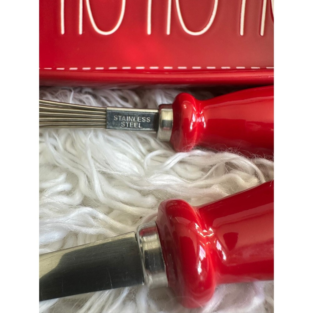 Rae Dunn Bake Dish serving Red spoons and whisk Set