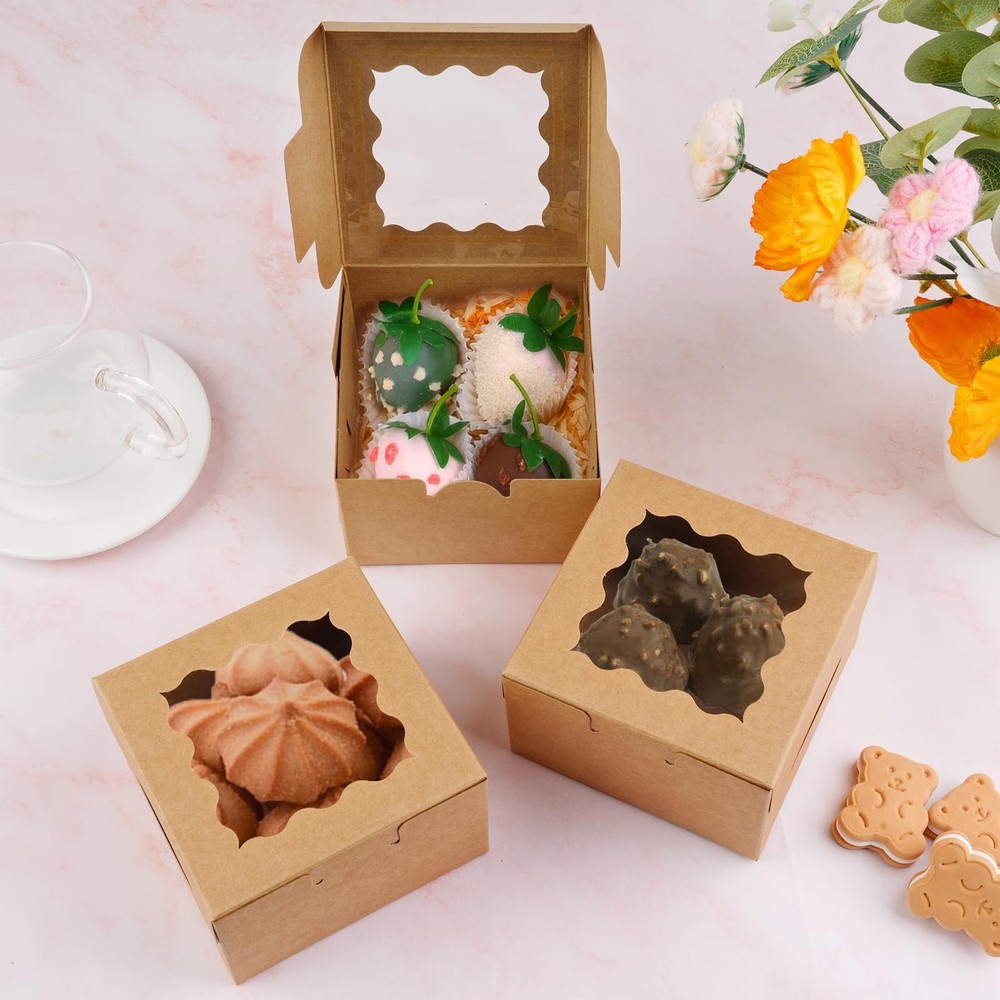 48 Pcs White Cookie Boxes, 4x4x2.5 Inches Bakery Boxes with Window, for Mini ...