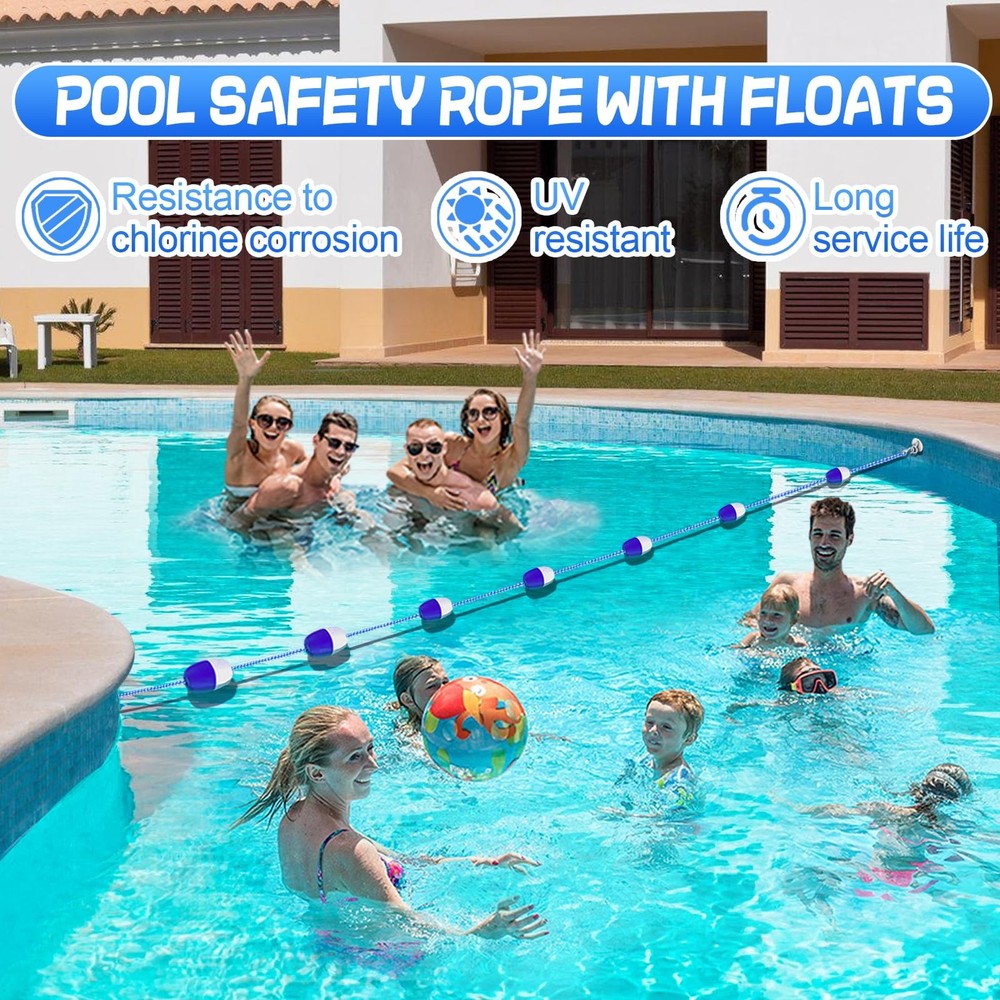 16ft -20ft Adjustable Pool Safety Rope with Floats, Floating Pool Divider-