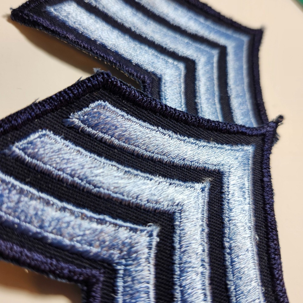 (2) Sergeant Chevron - 3 Light Blue Stripes on DARK NAVY (Navy Border) Patch