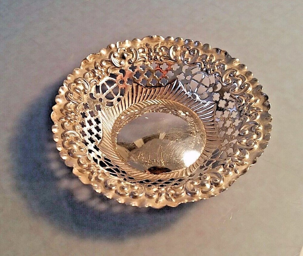 1897 Victorian Ornate solid silver sweet dish by Deakin & Francis