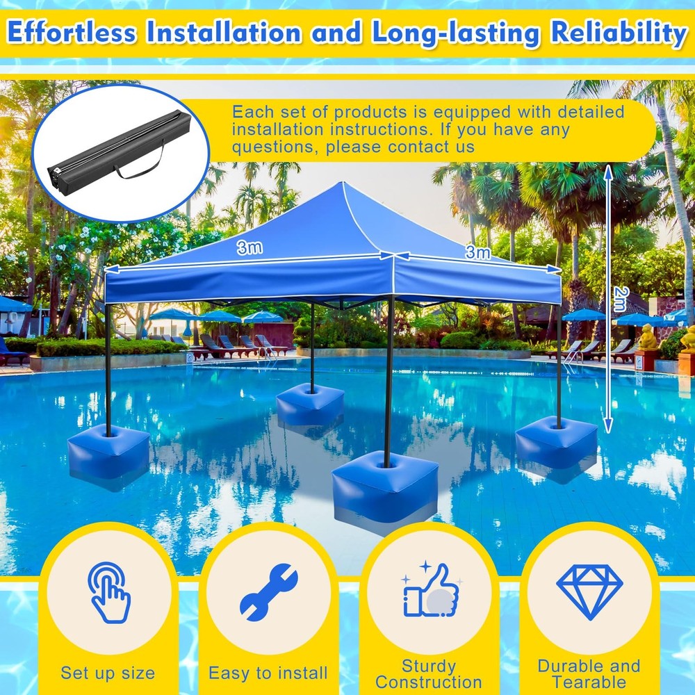 10'× 10' Floating Pool Canopy Set with 4 Pcs Water Canopy Shade Float Kits St...