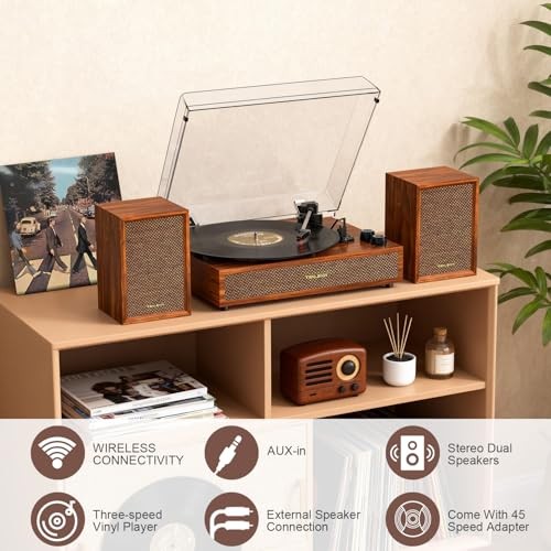 Record Player with External Speakers Vintage Bluetooth Turntable for Vinyl