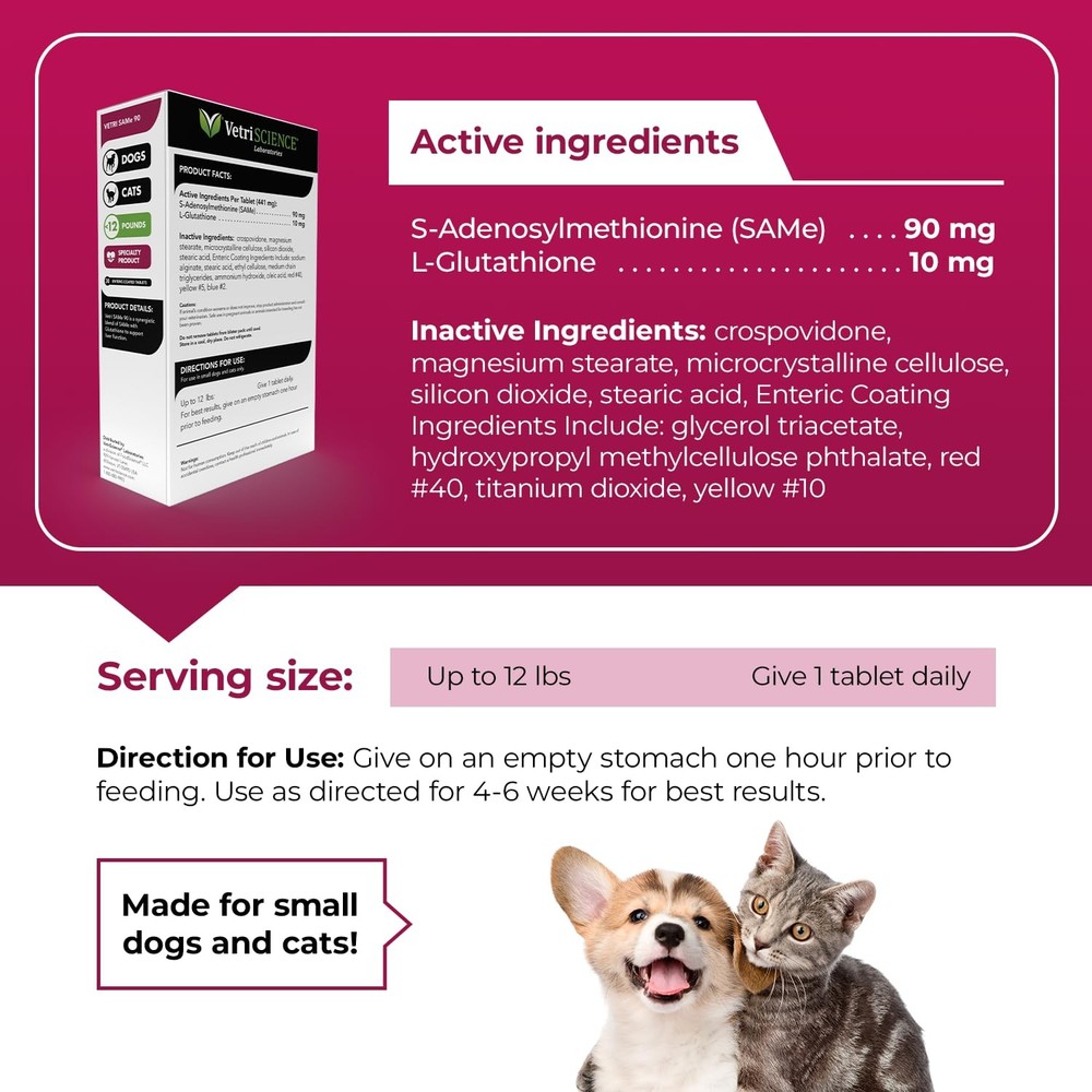 VetriScience Same Liver Health Tablets, 90 mg 30 Count - 90mg SAMe, Colorless