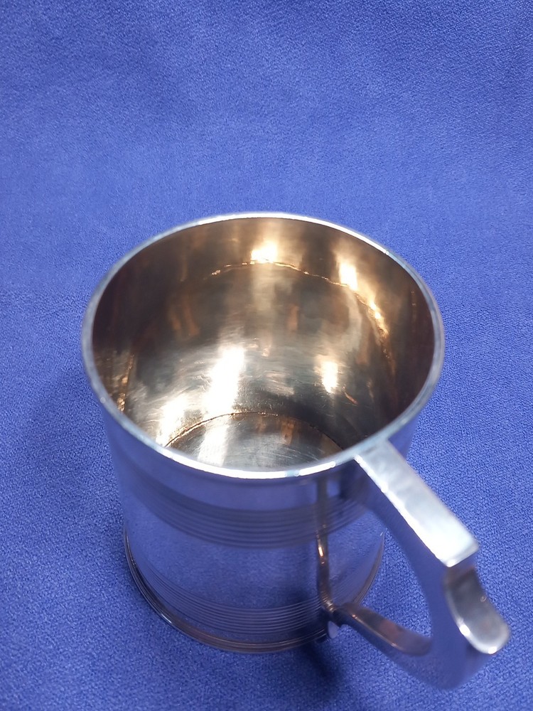 1856 Exeter Sterling Silver Christening Mug Lined Pattern Josiah Williams