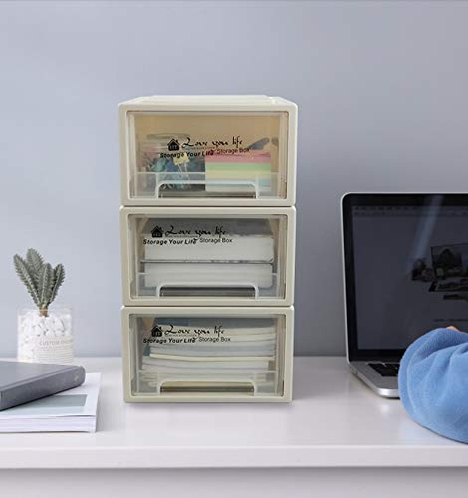 6 Quart Plastic Storage Drawers, Stackable Desktop Organizer, 3 Packs