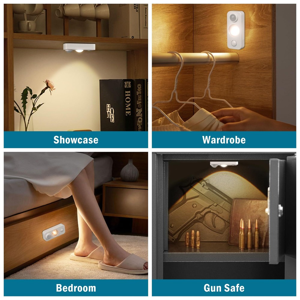 Motion Sensor Light Indoor Rechargeable Under Cabinet Lighting Wireless Warm ...