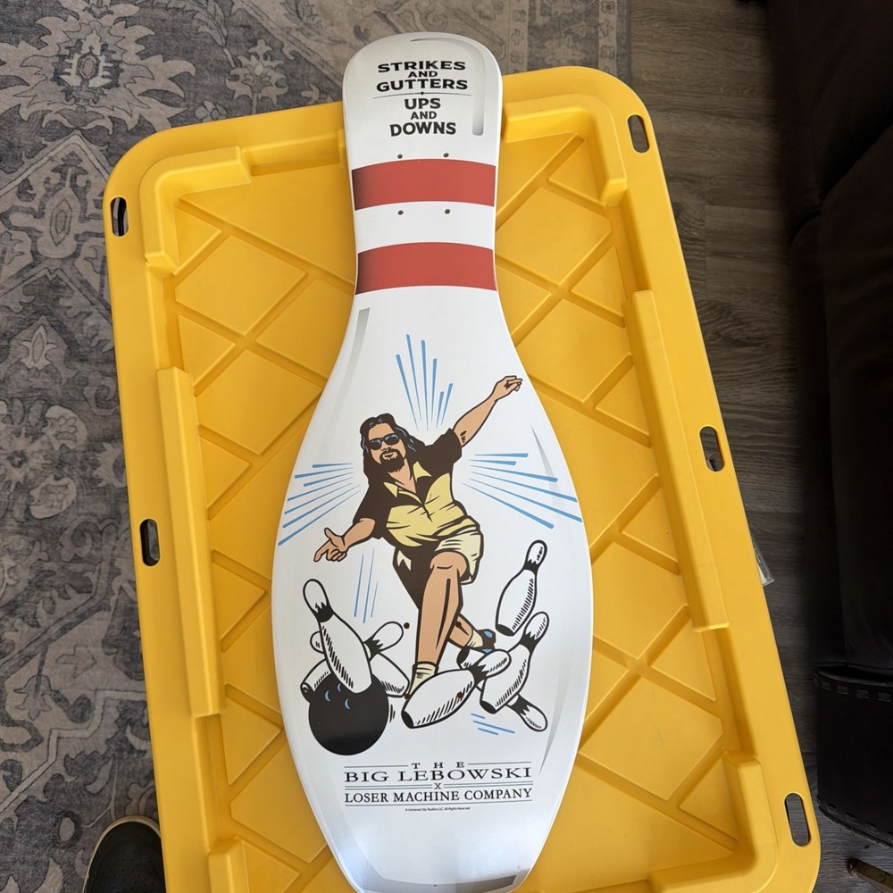 LOSER MACHINE X BIG LEBOWSKI "THROWING ROCKS" SKATEBOARD DECK BOWLING PIN SHAPE