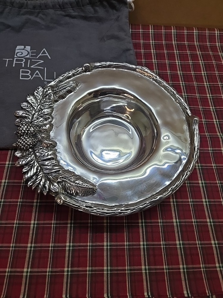Lrg Silver Plated Wine Bottle Coaster Fall Winter Forest Pine Evergreen Design