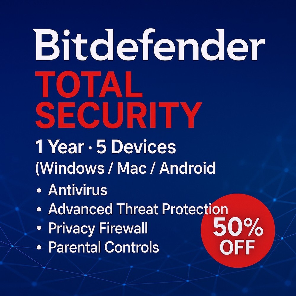 Bitdefender Total Security 2026 - 1 Year 5 Devices (Windows, Mac, Android) + VPN