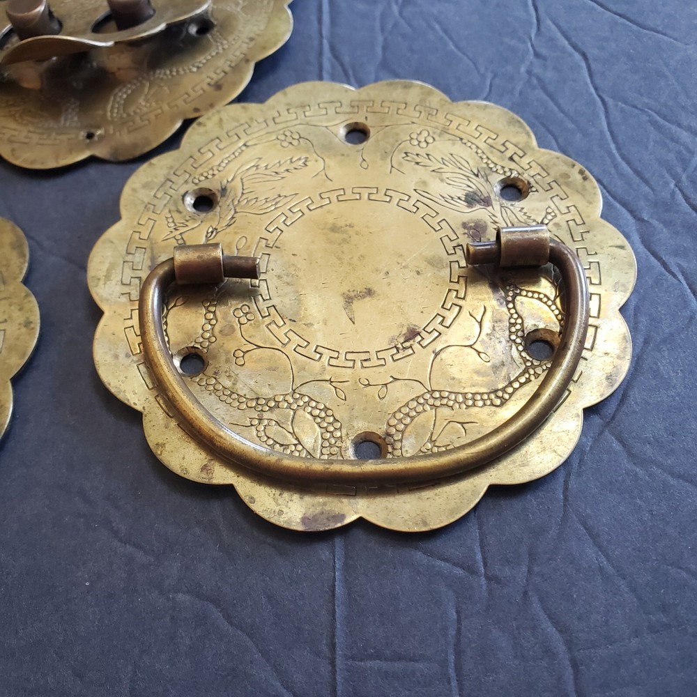 Vintage Asian Solid Brass Hardware Handles Latch for Trunk or Box