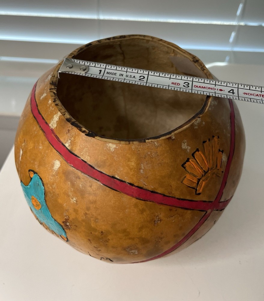 Hand Crafted Decorative Gourd Vessel Southwest Inspired Patterns