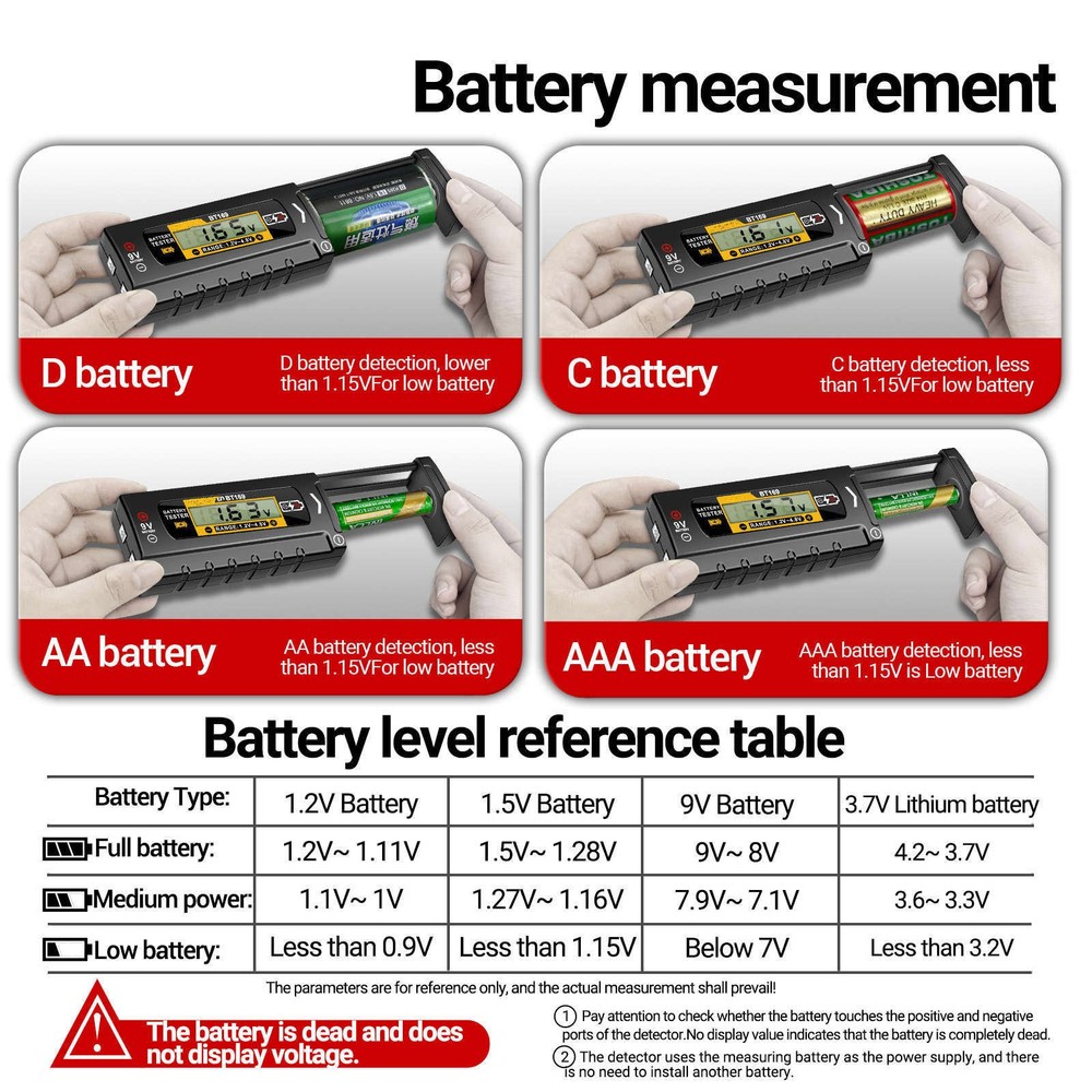 Home Battery Tester Battery Checkers With Digital Display For AA AAA C D Button