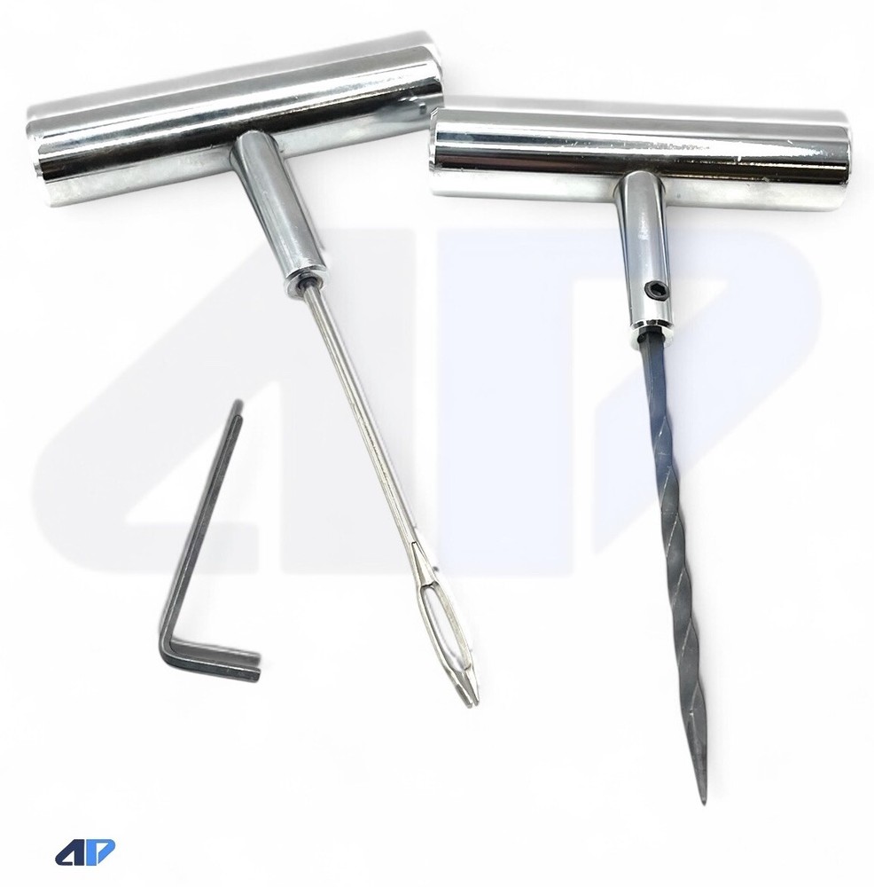 Solid T-Handle Tire Plug Insertion Repair Tool Set Split Eye /Probe+ Free Plugs