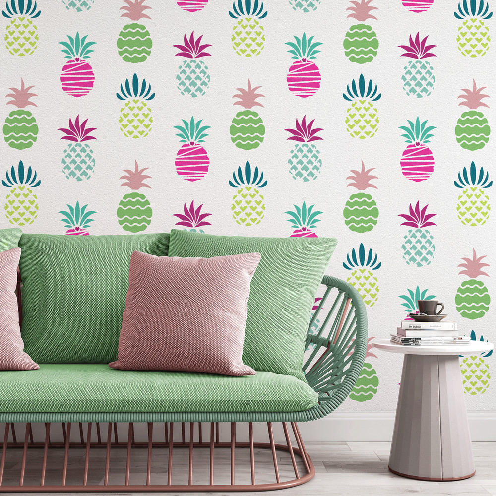 Styled Pineapple Pattern Wall Stencil - Durable & Reusable Mylar Stencils