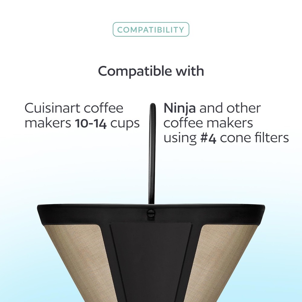 2-Pack #4 Reusable Permanent Cone Coffee Filters - Compatible Small, Gold