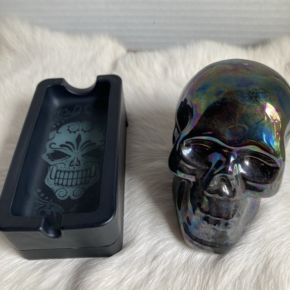 Light up Skull Ashtray ~ battery powered & Pearlized Iridescent Ceramic Skull