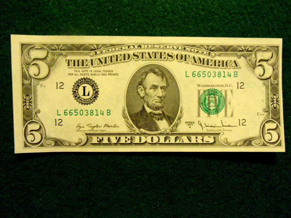 U.S. $5.00 Note Inking Error - Mint, Uncirculated.