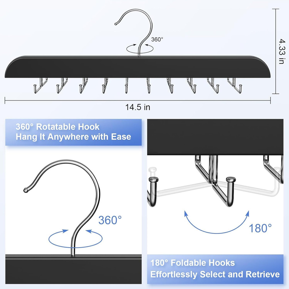 Upgraded Tie Rack Hanger with 20 Foldable Metal Hooks, Space Saving Necktie Orga