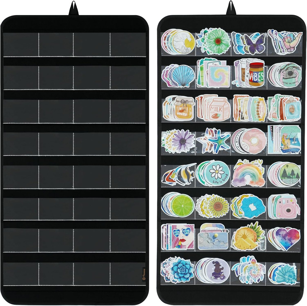 Portable Hanging Sticker Display Organizer – 32 Clear Pockets Wall-Mounted Felt