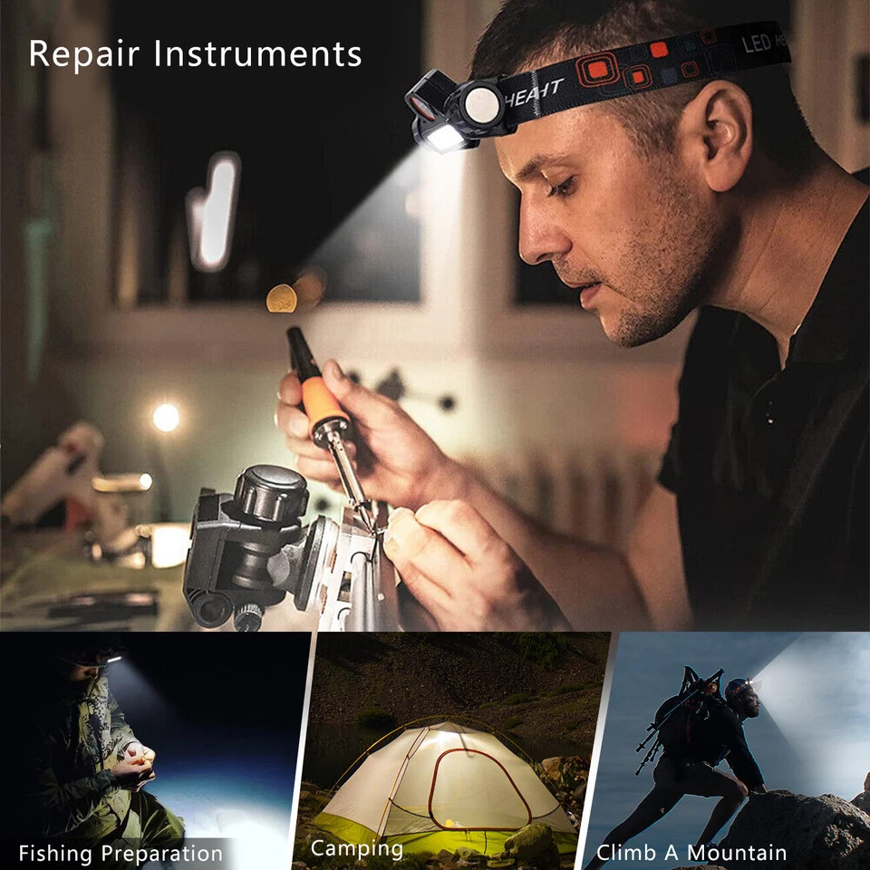 2 Pack LED Headlamp USB Rechargeable Waterproof Headlight Head Light Flashlight