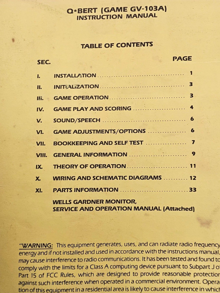 GOTTLIEB Q BERT VIDEO GAMEINSTRUCTION MANUAL & SCHEMATICS
