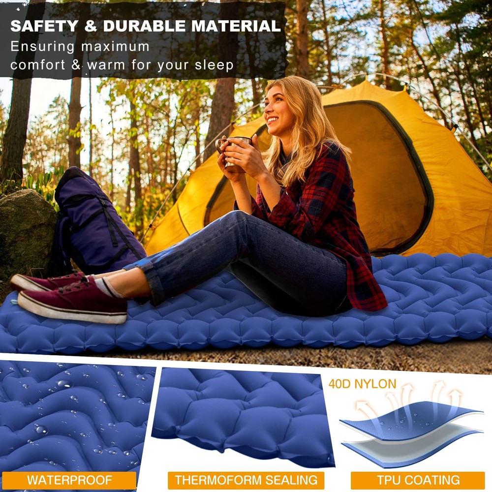 Sleeping Pad, Extra Thickness Inflatable Camping Sleeping Mat with Pillow Bui...