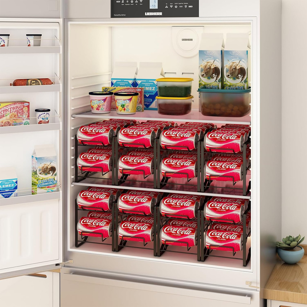 4 Pack Soda Can Organizer Rack for Pantry, Stackable Beverage Soda Can Storage D