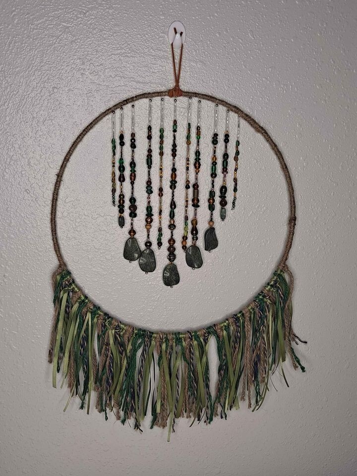 Boho Stone Glass Fringe Bead Wall Hang Handmade