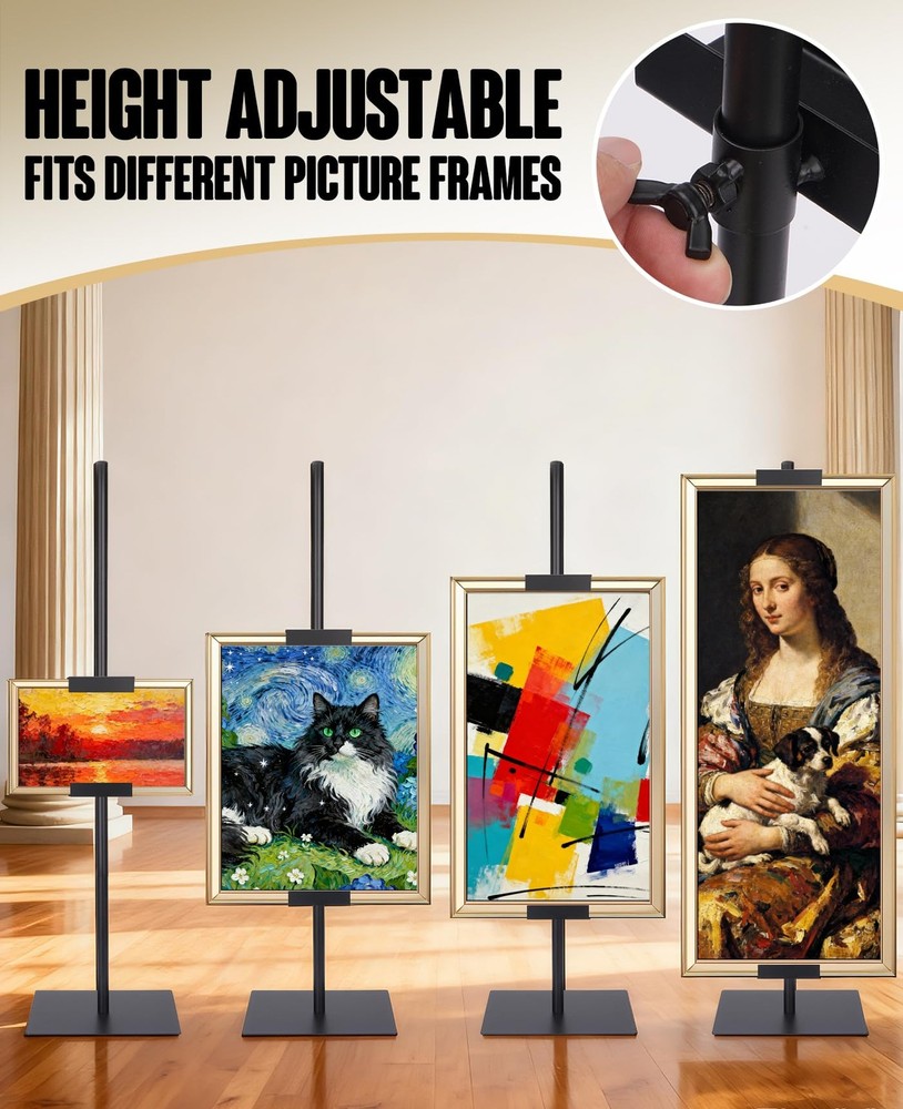 Sturdy Tabletop Picture Frame Stands, Adjustable Size Table Easels, Heavy Met...