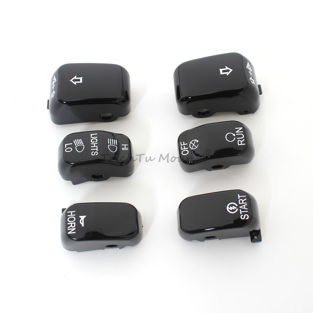 6PCS Hand Control Switch Housing Button Caps For Harley Road King Dyna 1996-2013