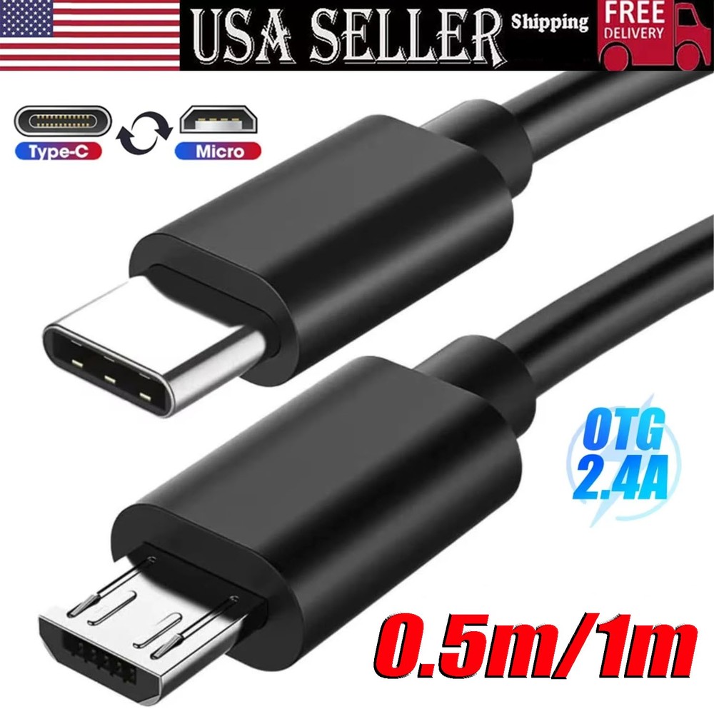 USB Type C to Micro 5V/2.4A Data & Sync Transfer OTG charging cable - Black