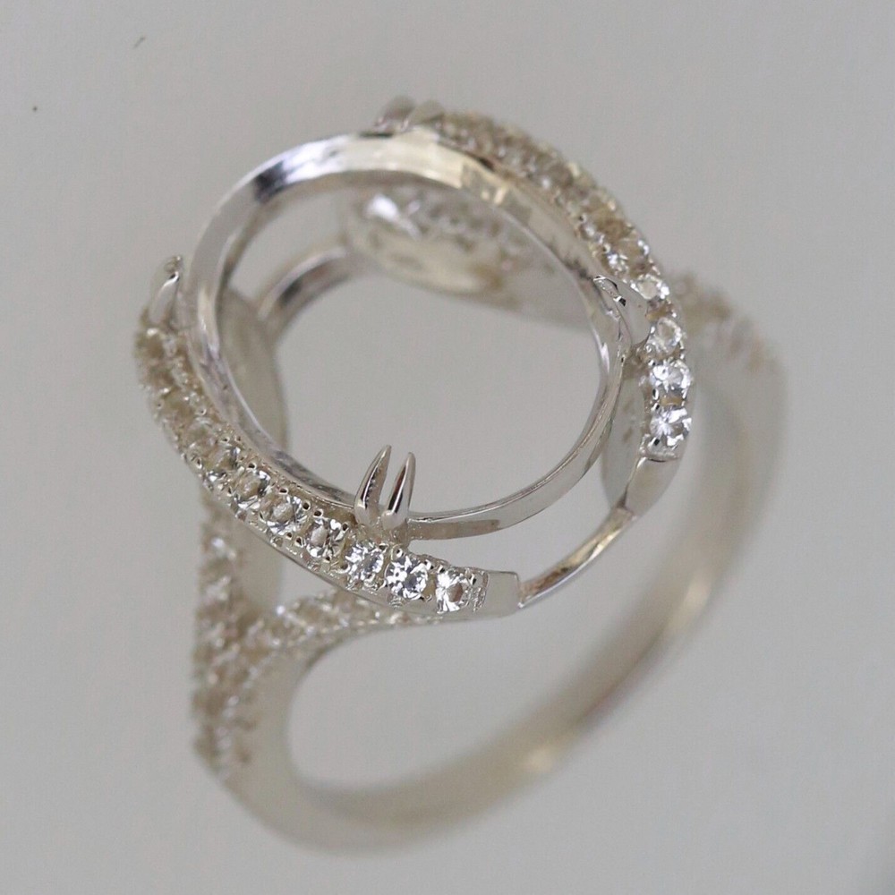 Sterling Silver Semi Mount Ring Setting Oval OV 16X12mm with White Topaz