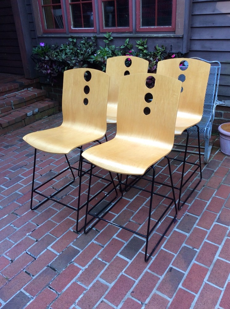 4 Large Same Mid Century Vintage Maple 25” Bentwood Stools - Very Good
