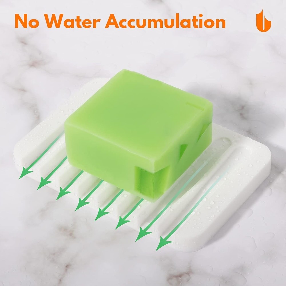 Waterfall Design Silicone Soap Tray - Keep Soap Dry & Easy to Clean - White