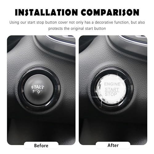 Bling Push Start Button Cover,Crystal Rhinestone Start Button Silver Engine