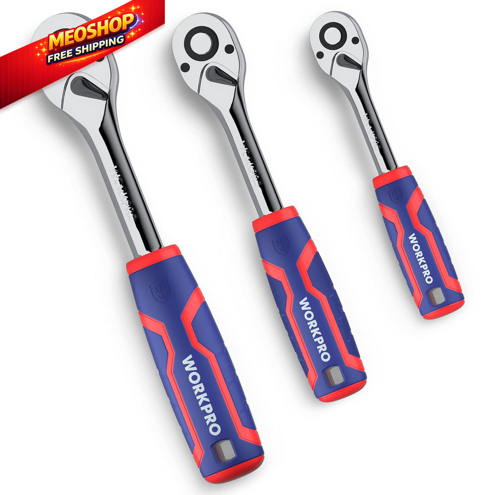 WORKPRO 3-Piece Ratchet Set, 1/4", Set: 3/8", 1/2", Chrome