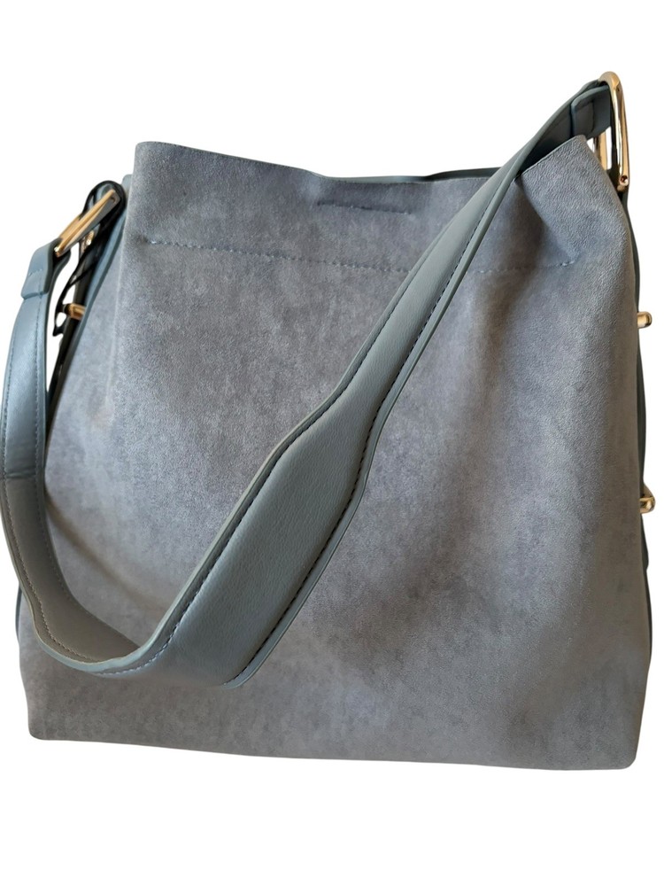 STEVE MADDEN SOFT BLUE SUEDE SHOULDER BAG WITH SILVER TONED HARDWARE