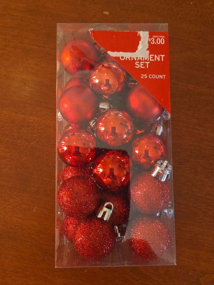 NEW! 25 Red Shatterproof Mini Ornaments with String (Distributed by Target)