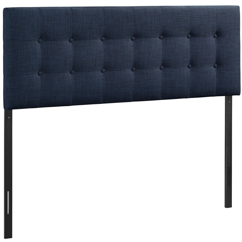 Modway Fabric Upholstered Button Tufted Square Queen Size Headboard in Navy