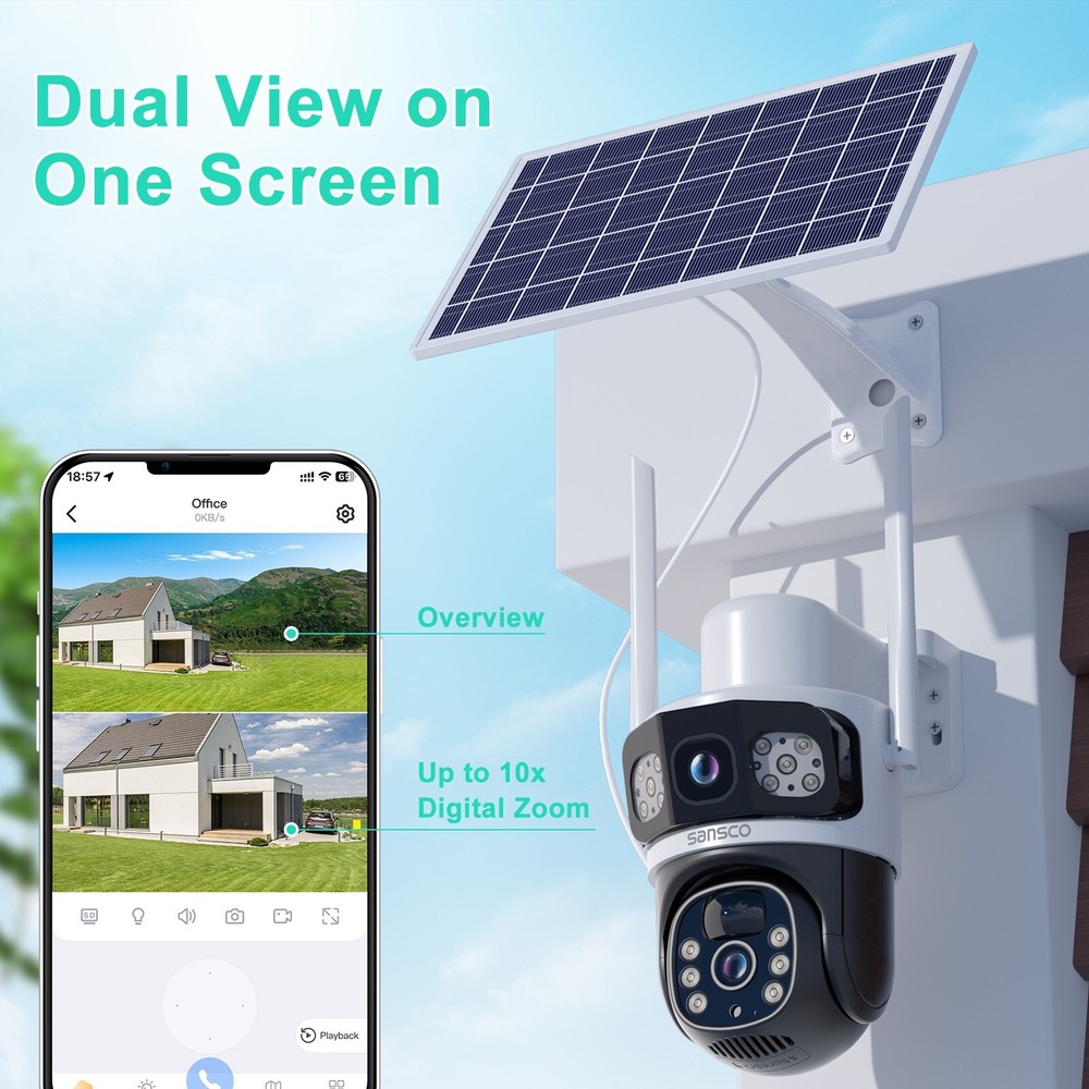 2PCS Solar 4MP Wireless Security Camera WIFI 2-Way Audio Dual-Lens PTZ Camera