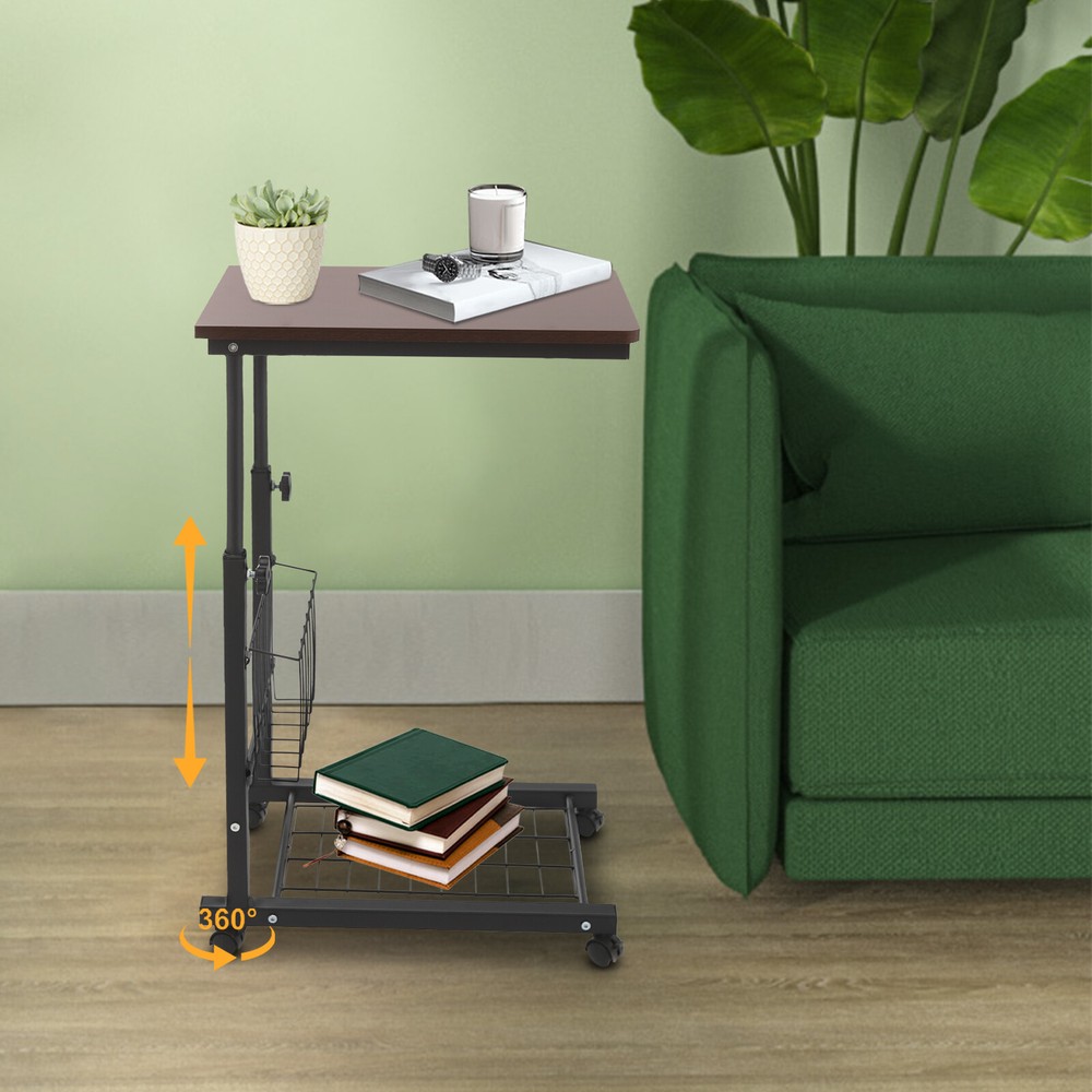 Adjustable Bed Side Table, Side Table with Wheels, Mobile Standalone Table